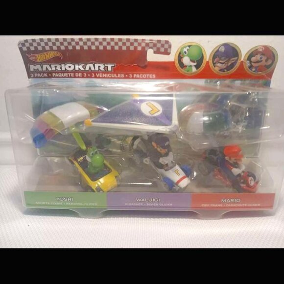 Hot Wheels Toys Hot Wheels Mario Kart Vehicle Pack Set Gliders Tanooki Mario Bowserpeach
